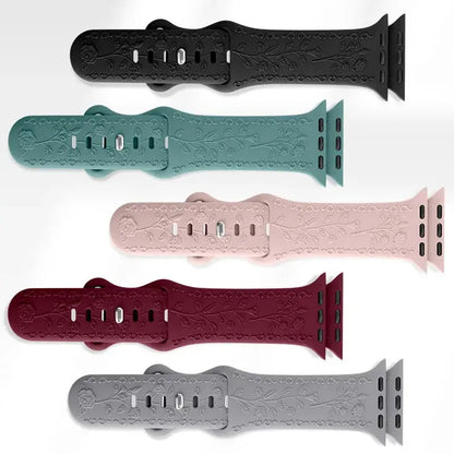 Apple Watch Silicone Band - Floral Engraved - Stylish Design BandsCo Straps