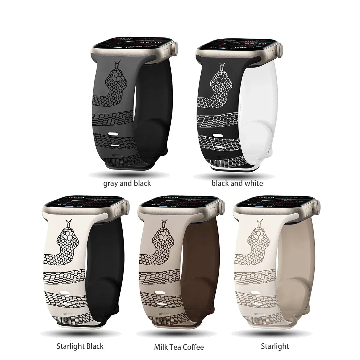 Engraved Snake Silicone Sport Band for Apple Watch - Soft Serpent Design Strap Wristwatchstraps.co
