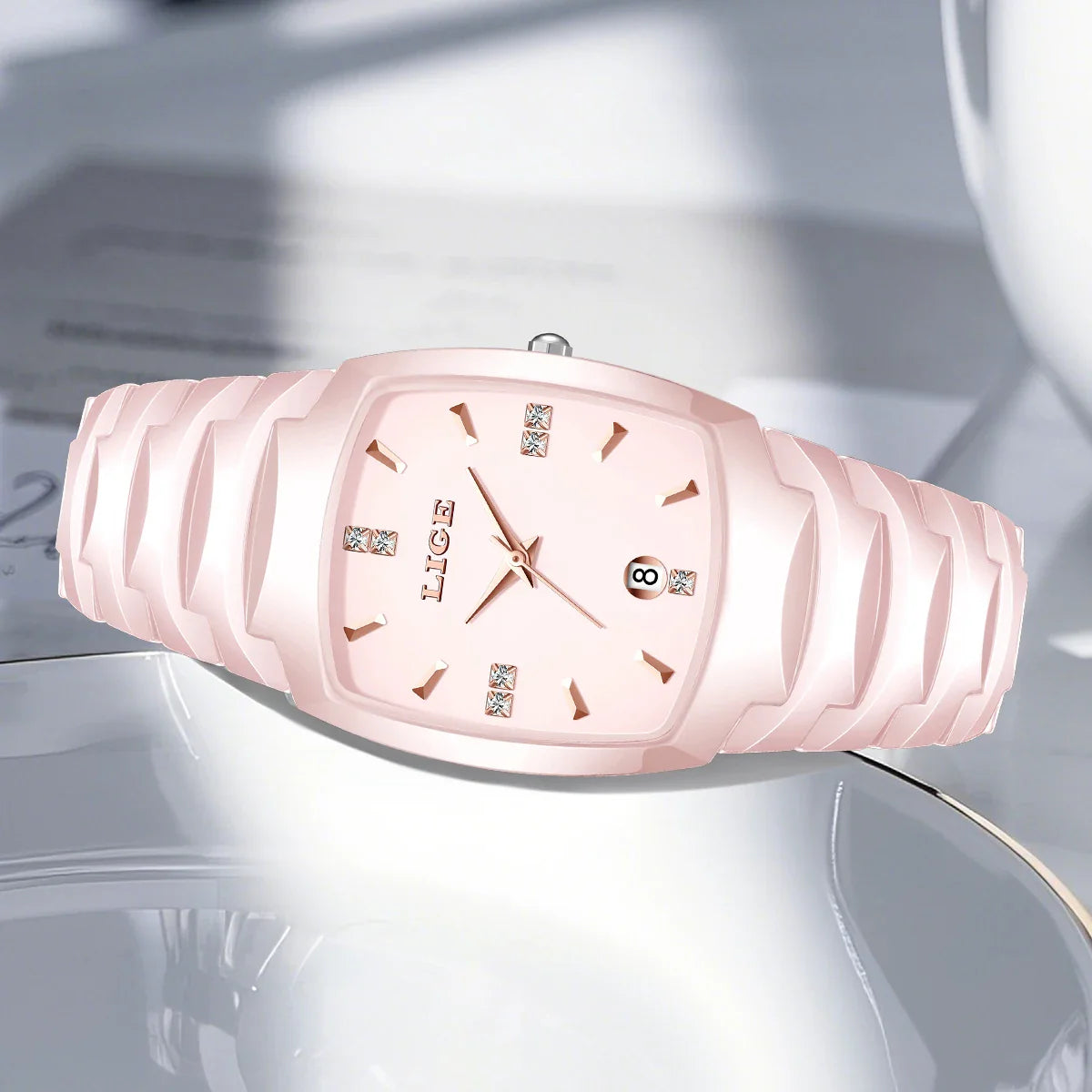 Women's Rose Gold Stainless Steel Luminous Date Slim Watch BandsCo Straps