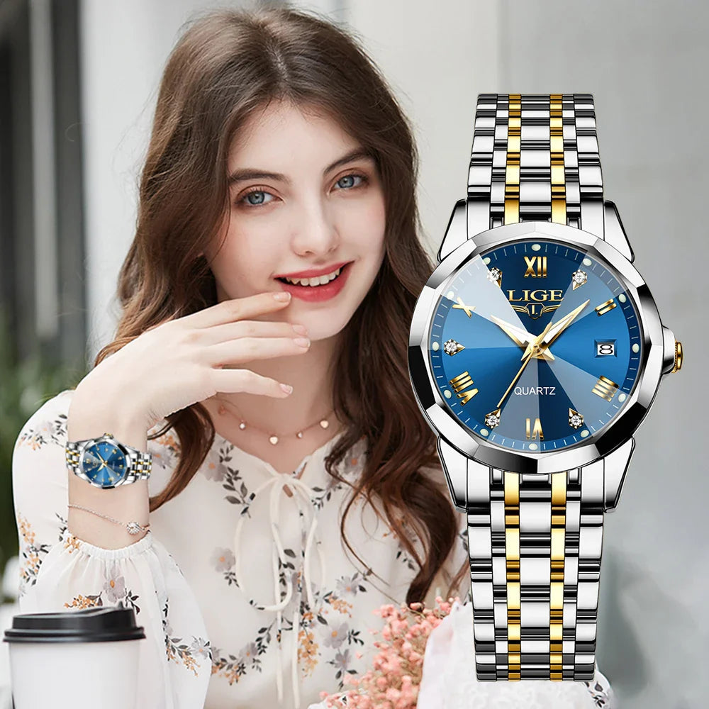 Women's Blue Sunburst Dial Two Tone Stainless Watch BandsCo Straps