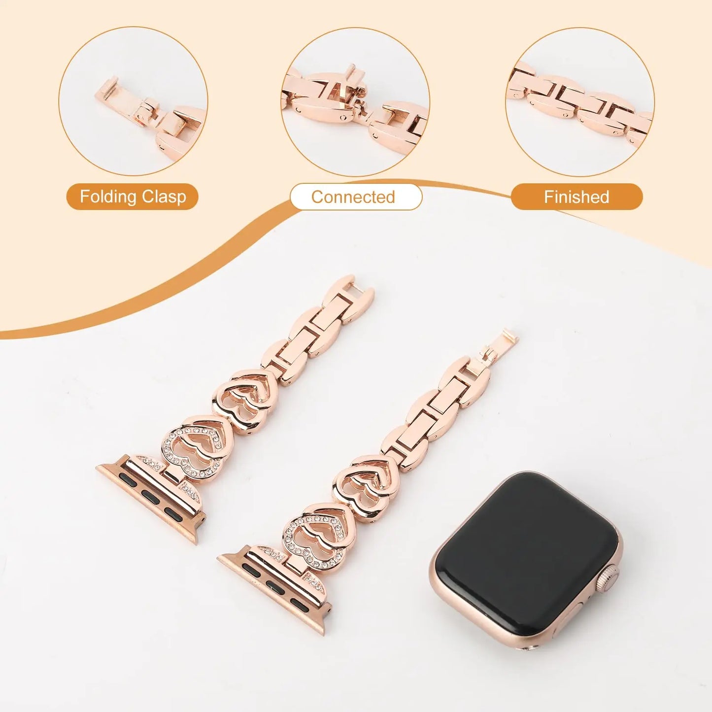 Bling Heart Stainless Steel Strap for Apple Watch - Wristwatchstraps.co