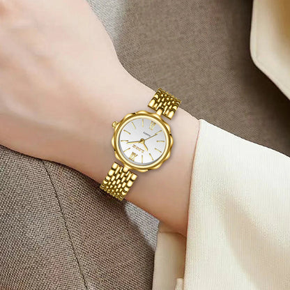 Women's Gold Alloy Bracelet Watch 28mm Roman Dial Quartz BandsCo Straps
