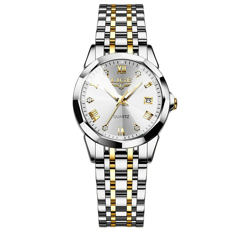 Women's Blue Sunburst Dial Two Tone Stainless Watch BandsCo Straps