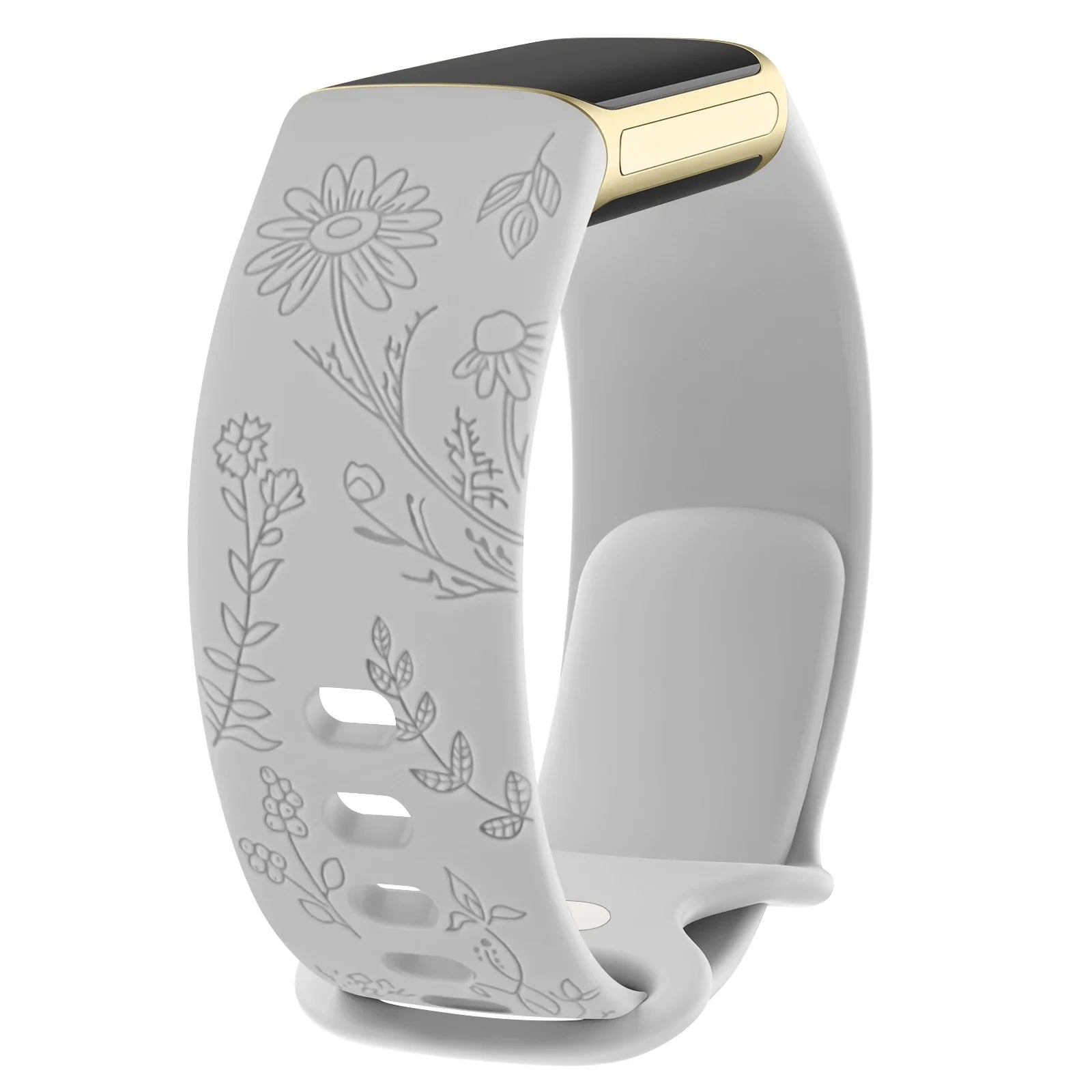 Fitbit Charge 5 6 Silicone Flower Engraved Soft Strap BandsCo Straps