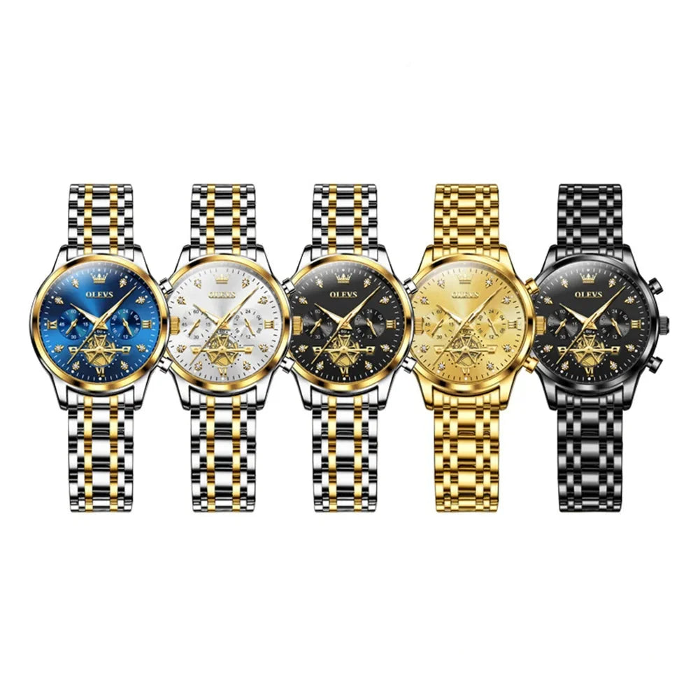Women's Gold Stainless Steel Multifunction Quartz Watch BandsCo Straps