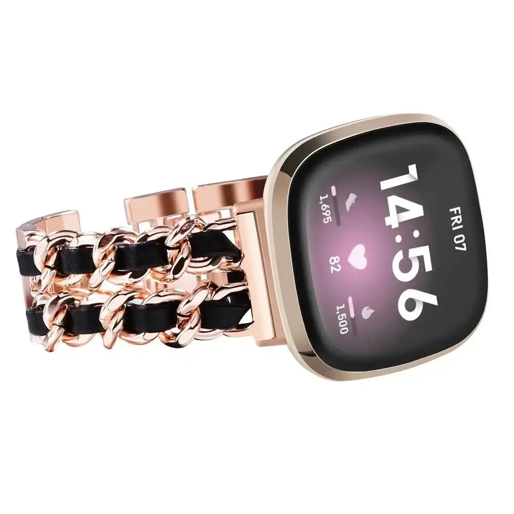 Fitbit Versa & Sense Leather Metal Band - Luxurious Design BandsCo Straps