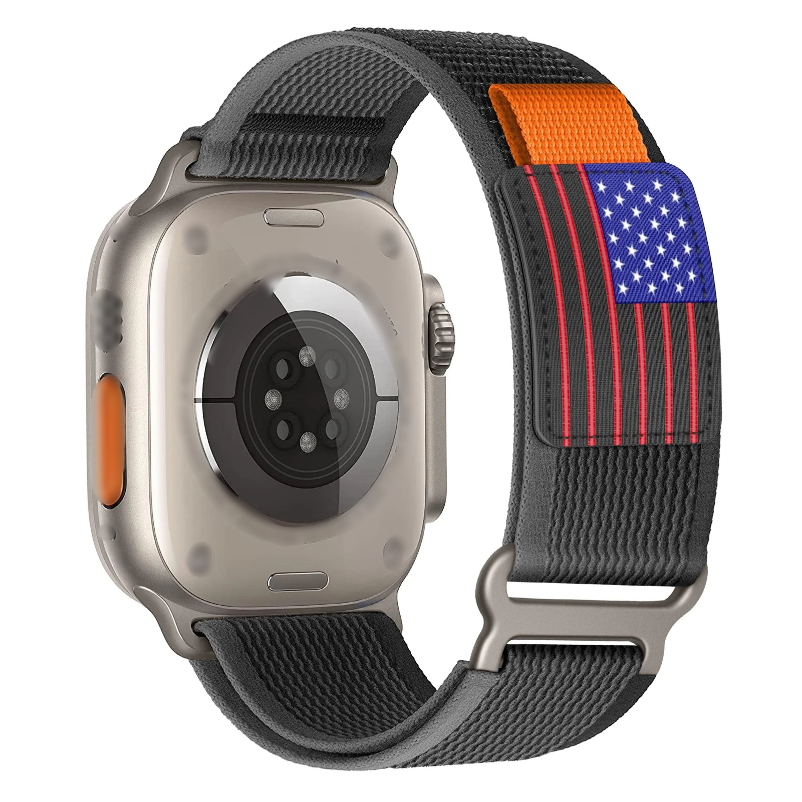 USA Flag Velcro Nylon Loop Strap for Apple watch Black 42/44/45/49mm