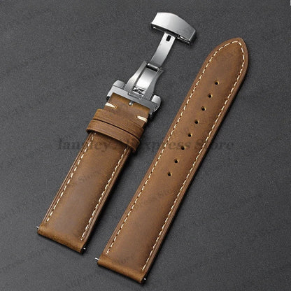 Polar Leather Watch Band For Smartwatch Genuine Calfskin Butterfly Clasp BandsCo Straps