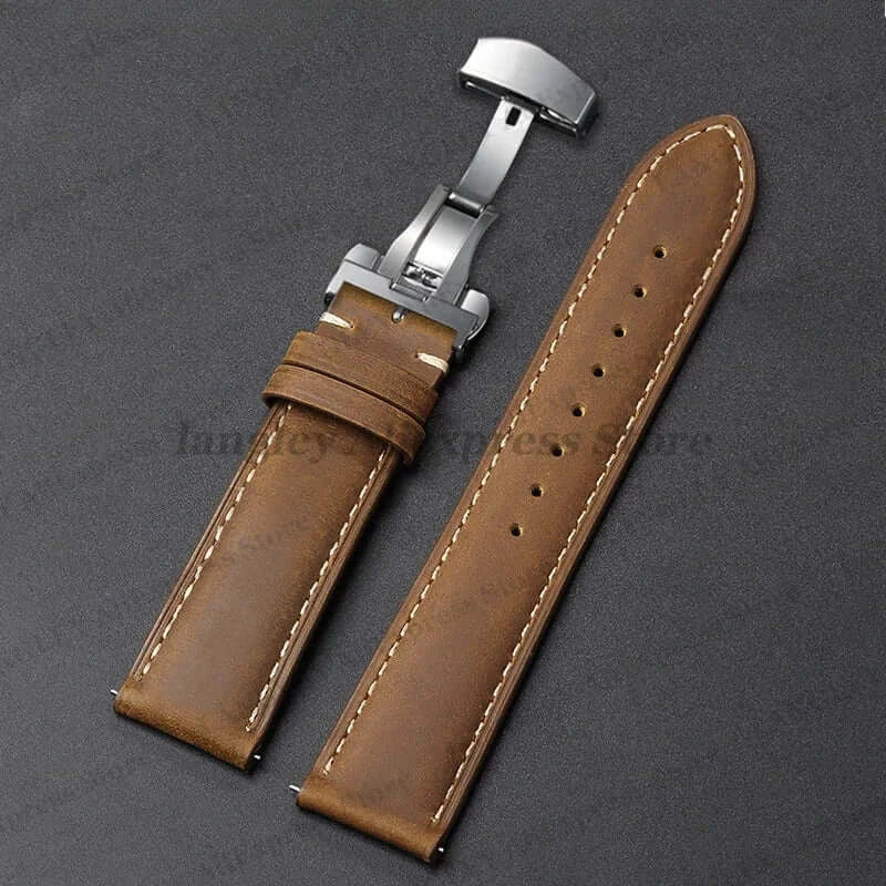 Amazfit Leather Watch Band Calfskin Strap with Butterfly Buckle Brown BandsCo Straps