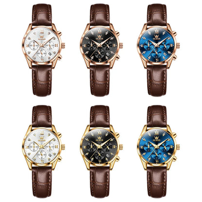 Women's Leather Strap Quartz Waterproof Luminous Watch BandsCo Straps