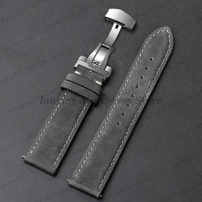 Amazfit Leather Watch Band Calfskin Strap with Butterfly Buckle Brown BandsCo Straps