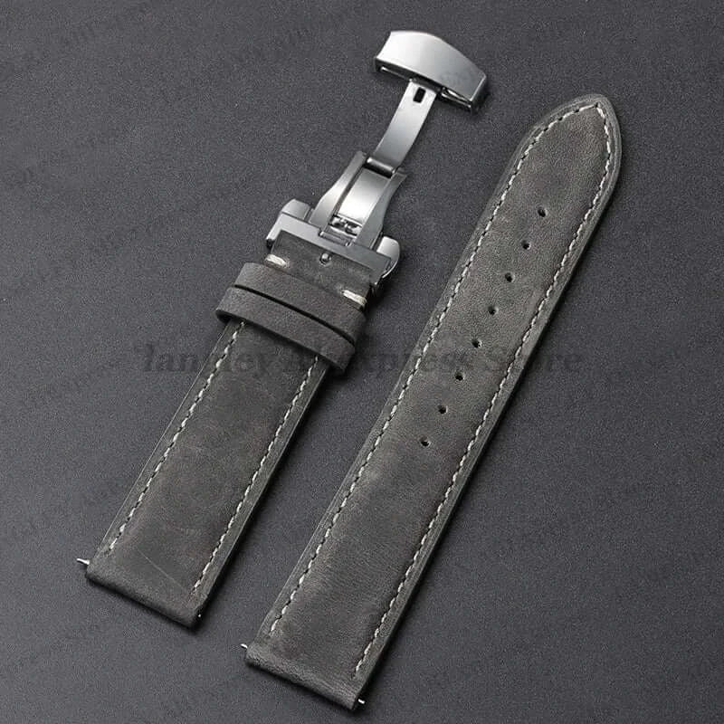 Amazfit Leather Watch Band Calfskin Strap with Butterfly Buckle Brown BandsCo Straps