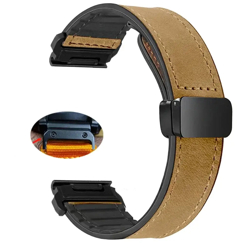 Garmin Soft Leather Band - Magnetic Buckle QuickFit Design BandsCo Straps