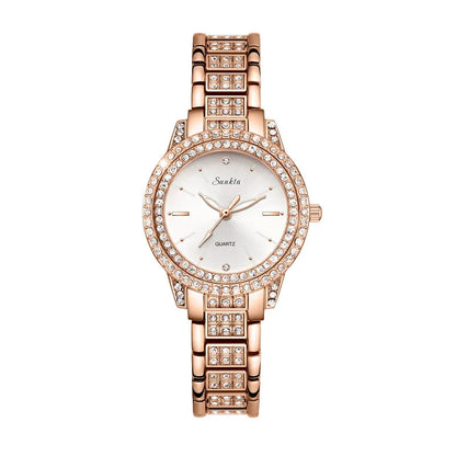 Women's Rose Gold Crystal Bracelet Watch Quartz Luxury BandsCo Straps