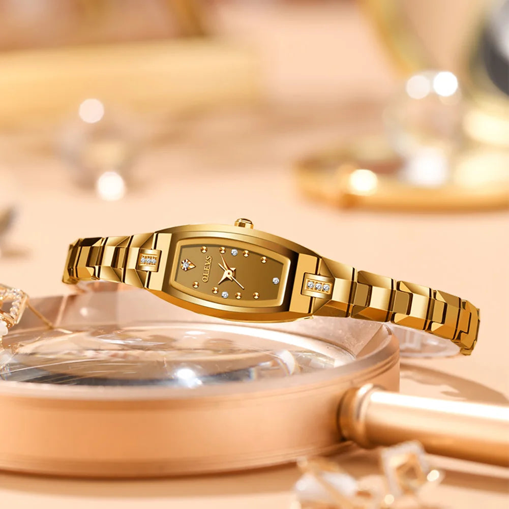 Women's Gold Stainless Steel Diamond Dial Dress Watch BandsCo Straps