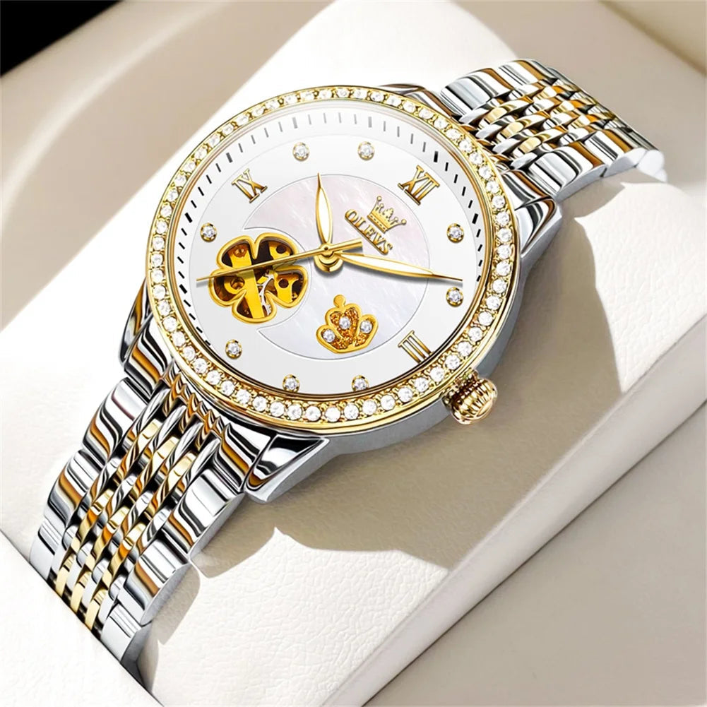 Women's Automatic Flower Skeleton Watch Jubilee Bracelet BandsCo Straps