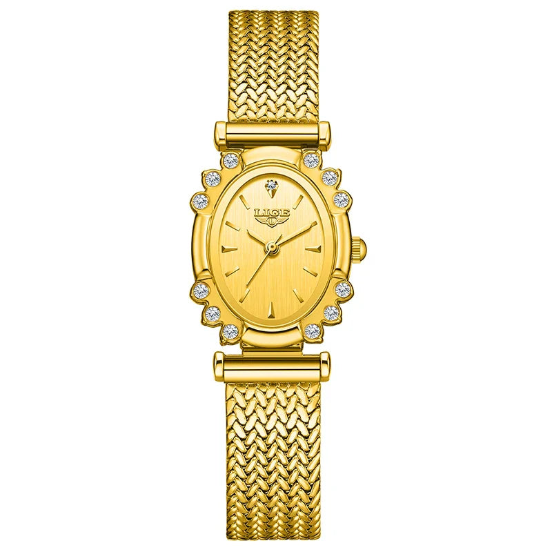 Women's Oval Quartz Watch Vintage Mesh Bracelet Blue Dial BandsCo Straps