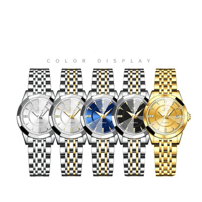 Women's Two Tone Stainless Steel Quartz Watch Luminous BandsCo Straps