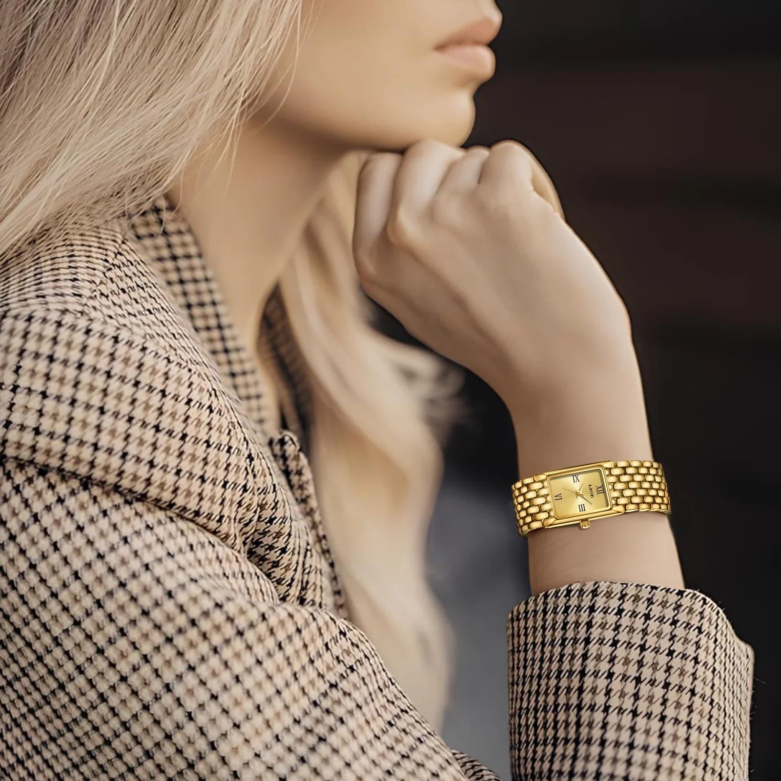 Women's Gold Rectangular Watch Stainless Steel Bracelet BandsCo Straps