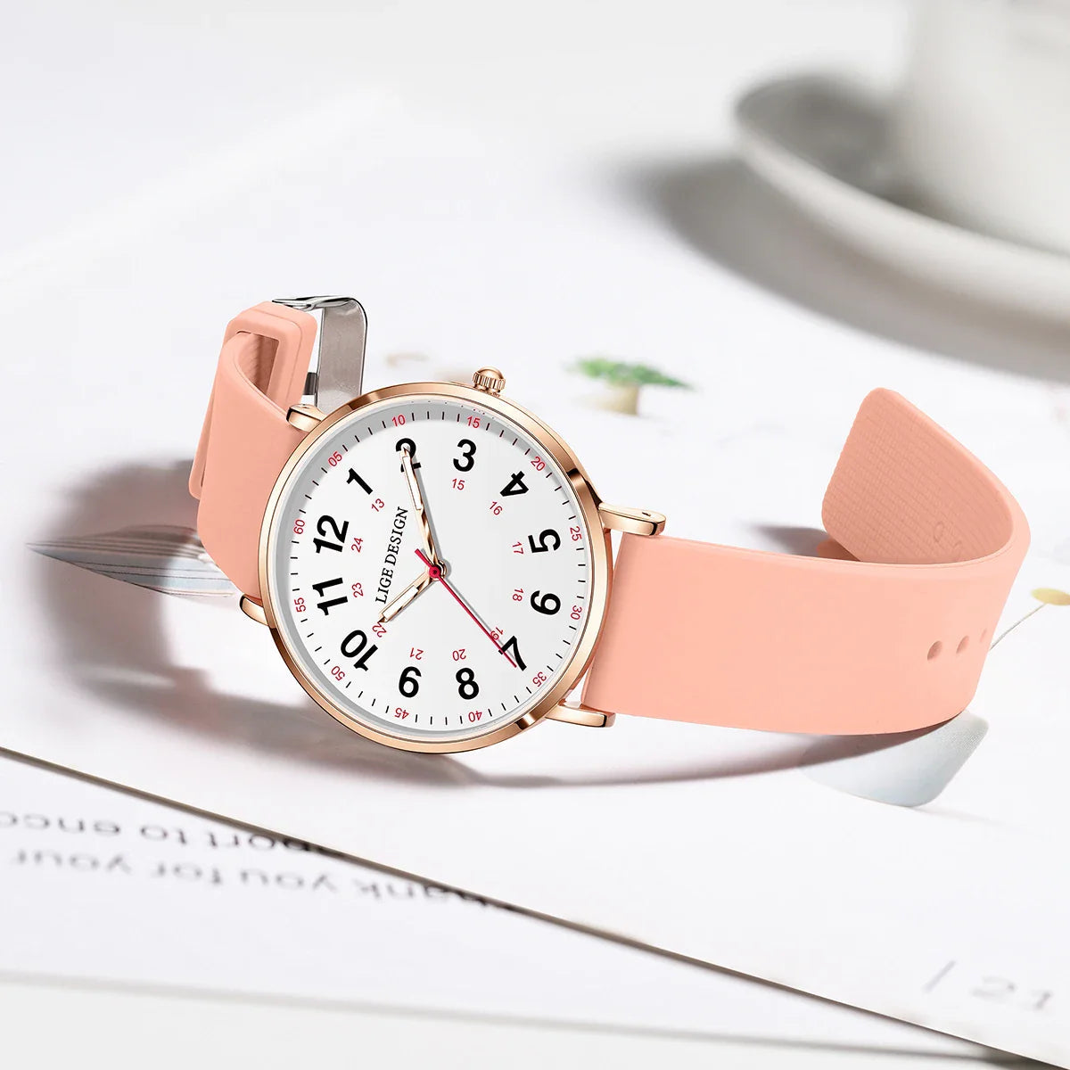 Women's Pink Silicone Watch Large Dial Rose Gold Minimal BandsCo Straps