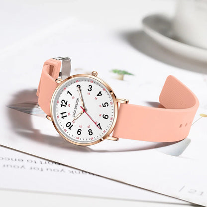 Women's Pink Silicone Watch Large Dial Rose Gold Minimal BandsCo Straps