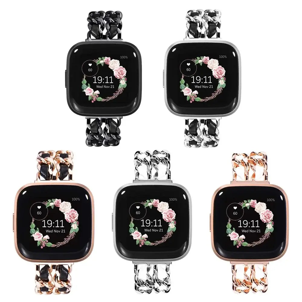 Fitbit Versa & Sense Leather Metal Band - Luxurious Design BandsCo Straps