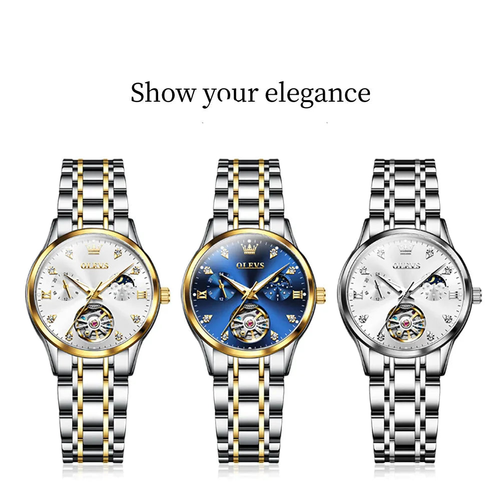 Women's Automatic Stainless Steel Watch Diamond Markers BandsCo Straps
