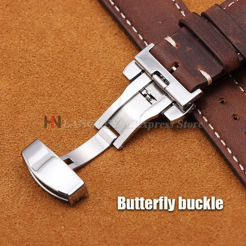 OnePlus Smartwatch Genuine Leather Band - Brown Butterfly Buckle Strap BandsCo Straps