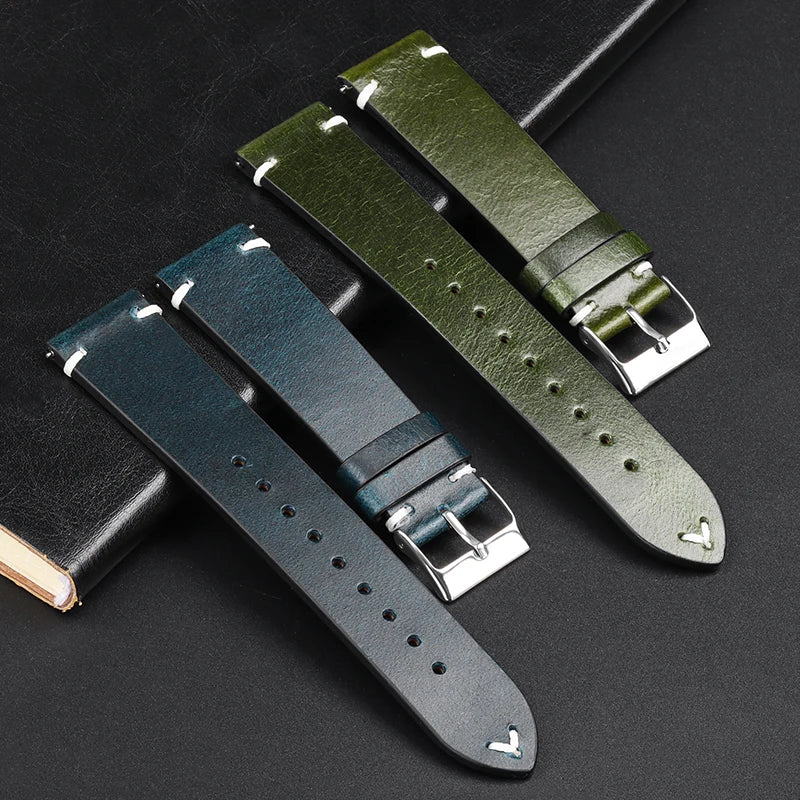 Amazfit Leather Watch Band Retro Oil Wax Calfskin For Smartwatch Replacement BandsCo Straps