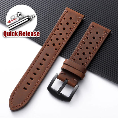 Polar Watch Band Quick Release Leather Strap Handmade Breathable Porous Cowhide BandsCo Straps