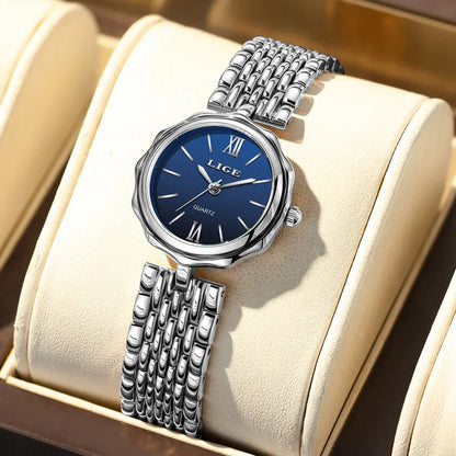 Women's Gold Alloy Bracelet Watch 28mm Roman Dial Quartz BandsCo Straps