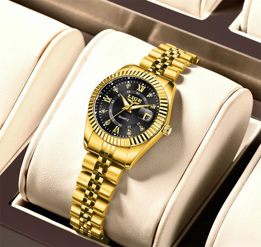 Women's Two Tone Stainless Steel Date Watch Elegant Quartz BandsCo Straps
