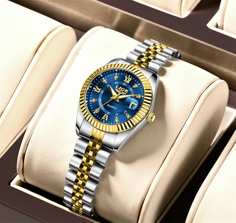 Women's Two Tone Stainless Steel Date Watch Elegant Quartz BandsCo Straps