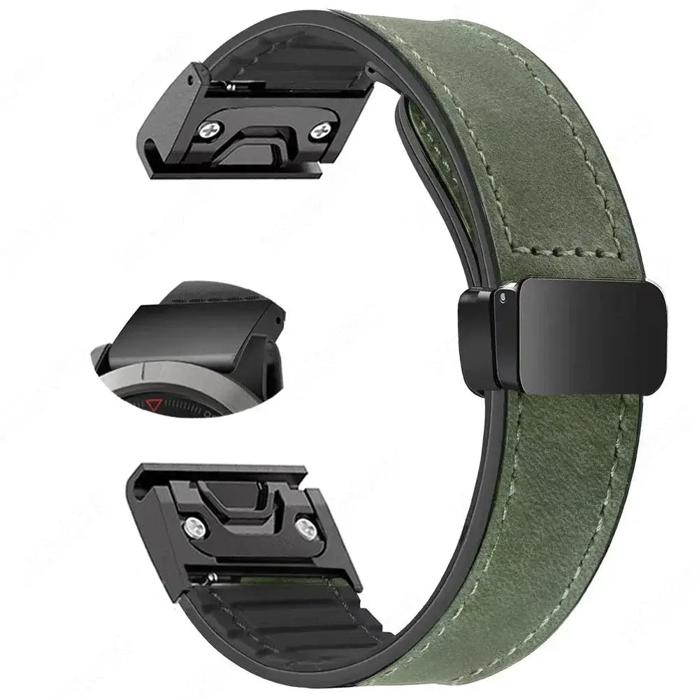 Garmin Soft Leather Band - Magnetic Buckle QuickFit Design BandsCo Straps