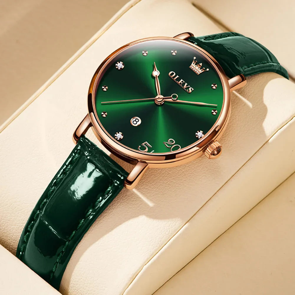 Women's Green Dial Slim Leather Strap Watch Gift BandsCo Straps