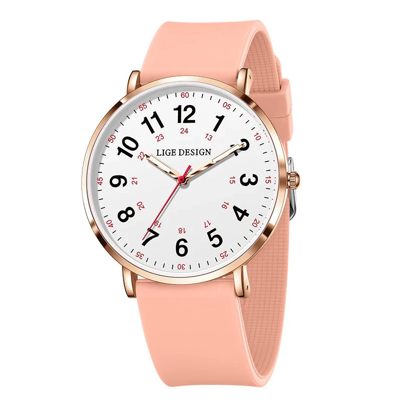 Women's Pink Silicone Watch Large Dial Rose Gold Minimal BandsCo Straps
