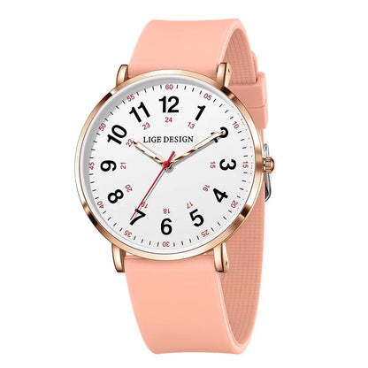 Women's Pink Silicone Watch Large Dial Rose Gold Minimal BandsCo Straps