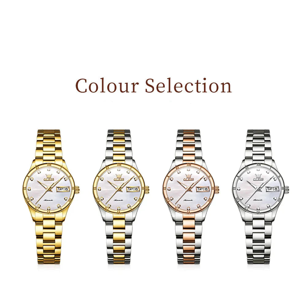 Women's Automatic Two Tone Stainless Steel Watch Pearl BandsCo Straps