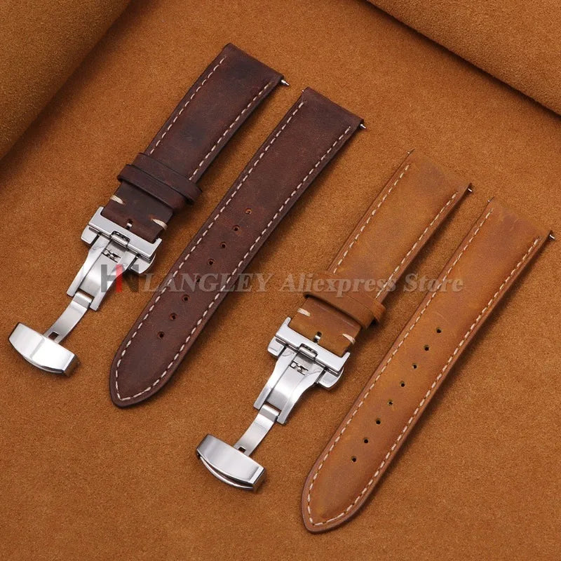 Polar Leather Watch Band For Smartwatch Genuine Calfskin Butterfly Clasp BandsCo Straps