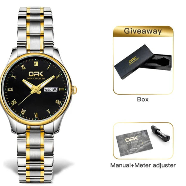 Women's Two Tone Stainless Steel Watch With Day Date BandsCo Straps