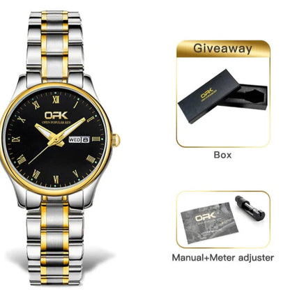 Women's Two Tone Stainless Steel Watch With Day Date BandsCo Straps