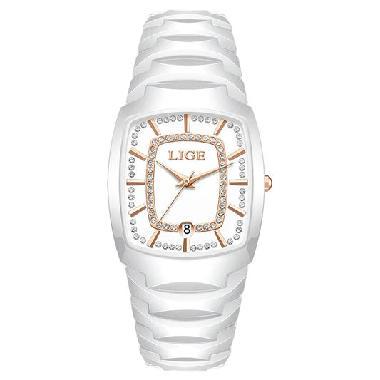 Women's White Ceramic Crystal Bracelet Watch Quartz Gift BandsCo Straps
