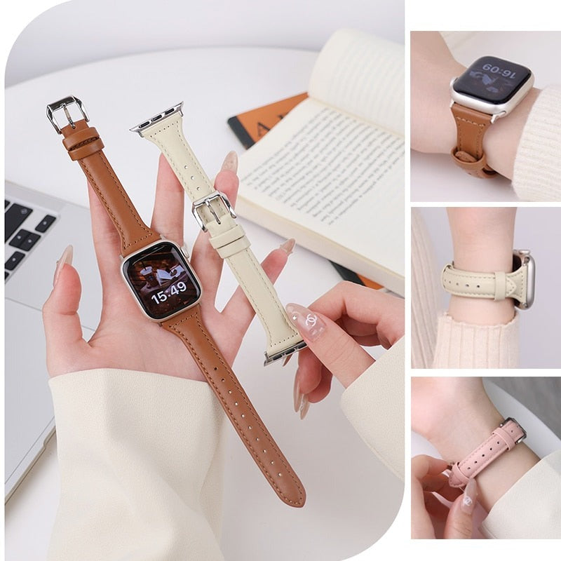 Women's Slim Leather Strap with Buckle for Apple Watch - Wristwatchstraps.co
