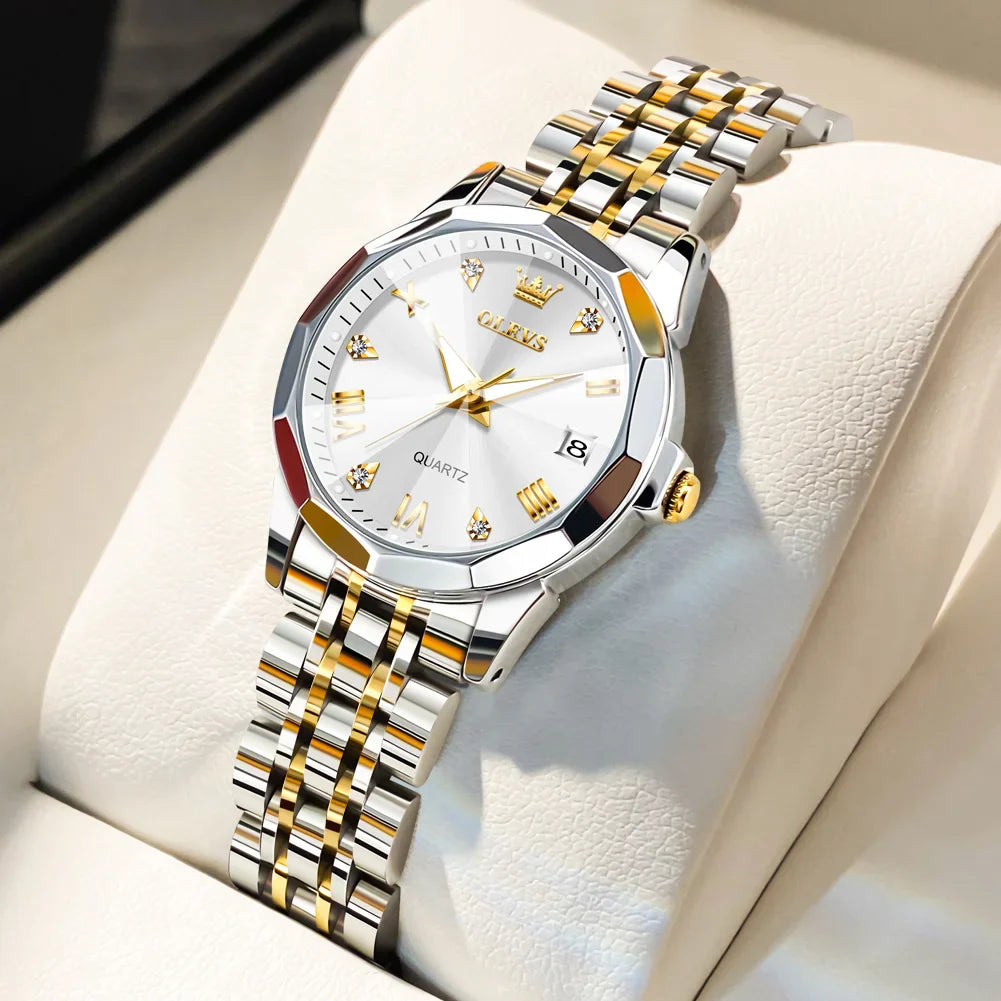 Women's Two Tone Stainless Steel Quartz Watch With Date BandsCo Straps