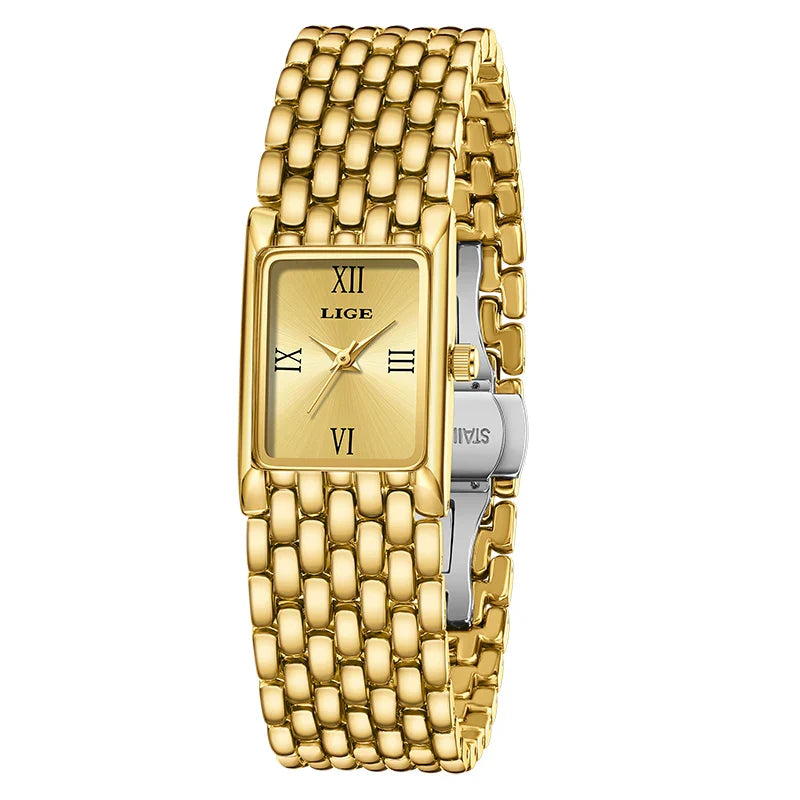 Women's Gold Rectangular Watch Stainless Steel Bracelet BandsCo Straps