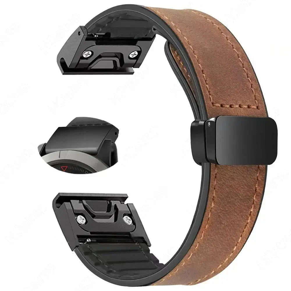 Garmin Soft Leather Band - Magnetic Buckle QuickFit Design BandsCo Straps