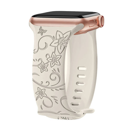 Apple Watch Silicone Strap - Floral Engraved, Soft and Waterproof BandsCo Straps