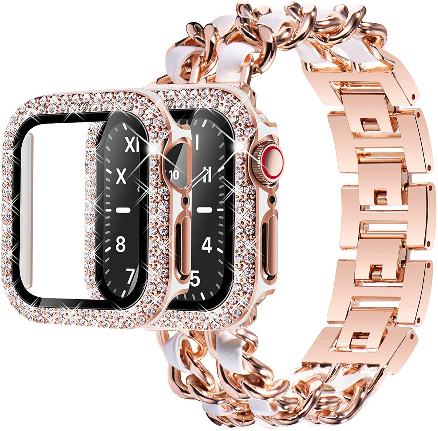 Luxury Cowboy Chain with Leather + Bling Sparkle Protective Case Screen Protector for Apple Watch - Wristwatchstraps.co