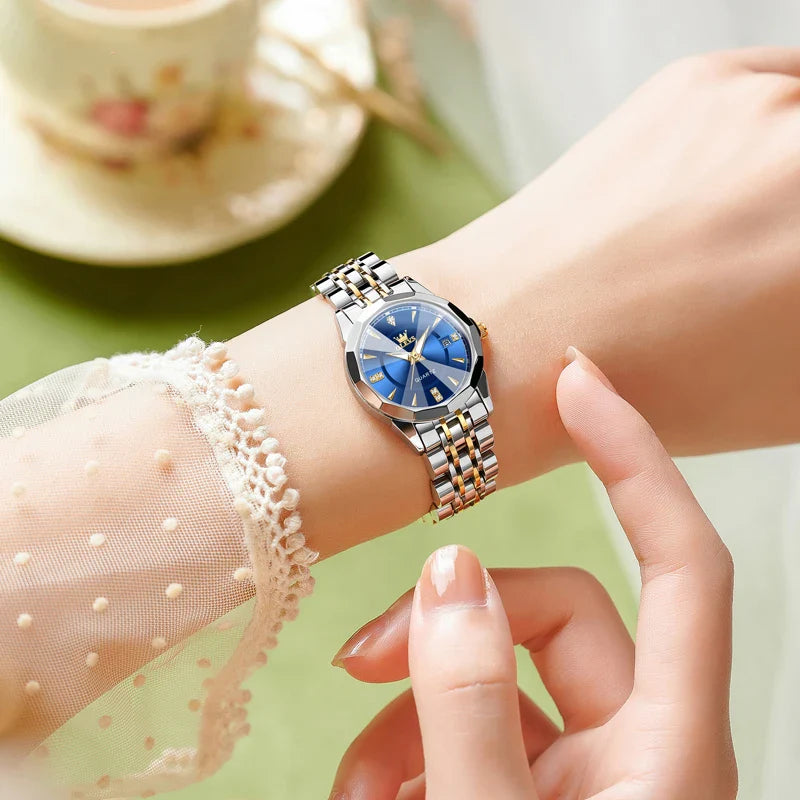 Women's Two Tone Stainless Steel Quartz Watch Luminous BandsCo Straps