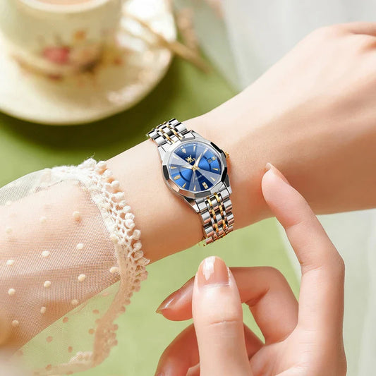 Women's Two Tone Stainless Steel Quartz Watch Luminous BandsCo Straps